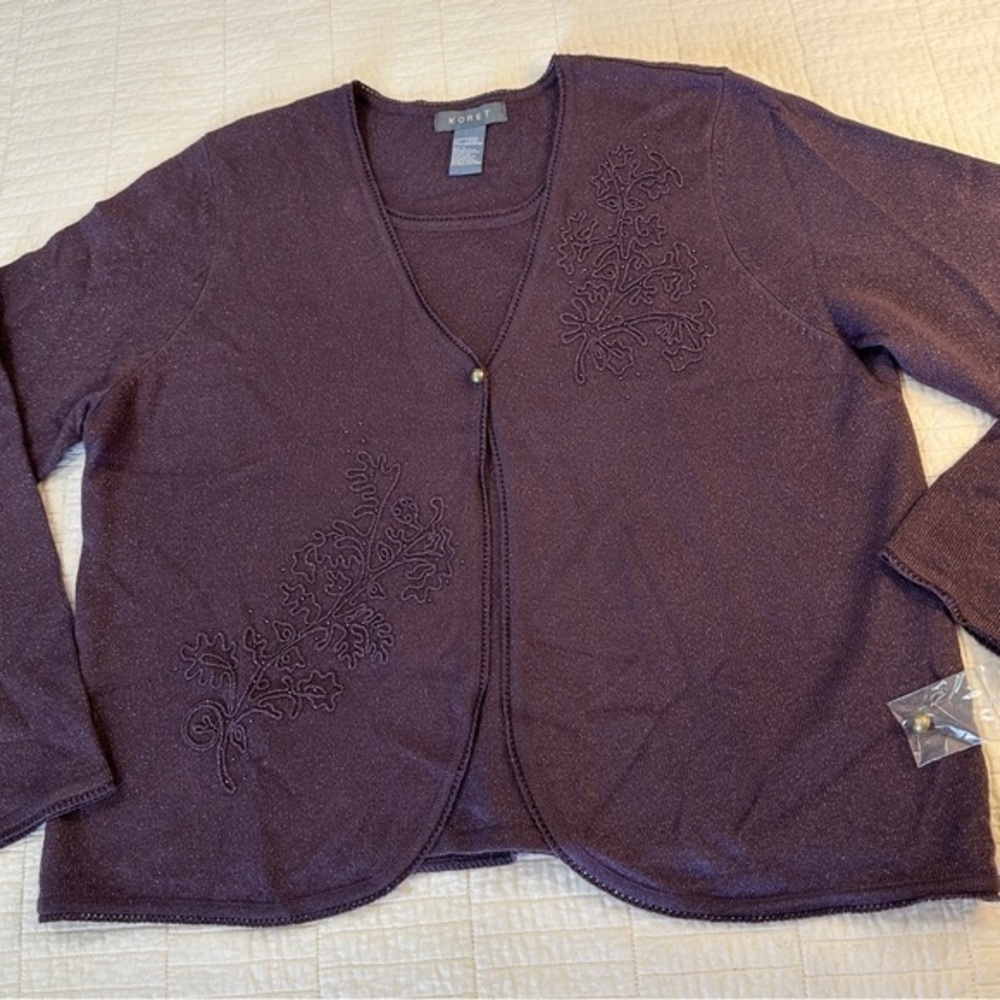 Koret Sz Large Deep Purple Sparkle Beaded Embroidered Cardigan NWT
